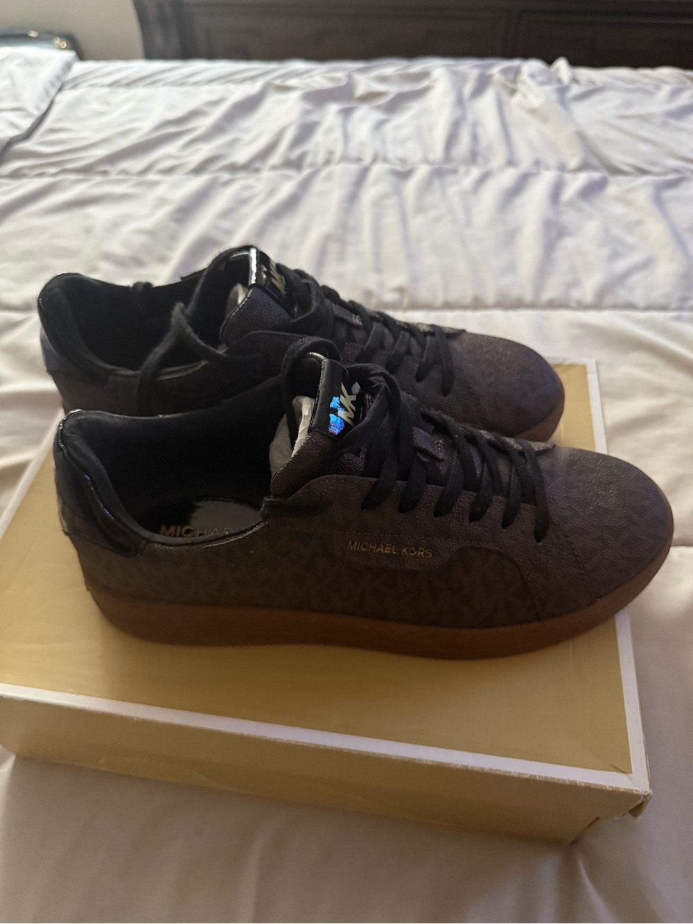 Michael Kors Dark Brown Logo Low-Top Sneakers with Gum Sole